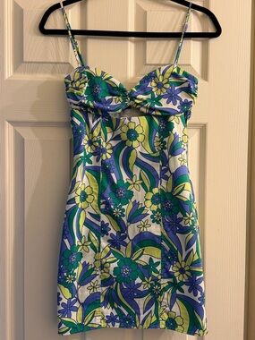 Zara Green Blue Yellow Floral Mini Dress